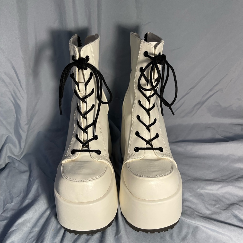 White demonia platform camel boots
